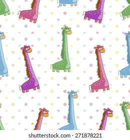 Seamless pattern of toy giraffes.
