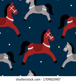 Seamless pattern of a toy horse. Can be used for postcards, invitations, advertising, web, textile and other.