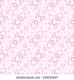 Seamless pattern with toy rocket/ Hand drawn cartoon style.