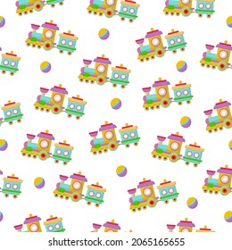 Seamless pattern with toys for children. Illustration, train, toy on a white background.