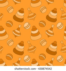 Seamless pattern with toys for children in orange. Vector eps10.