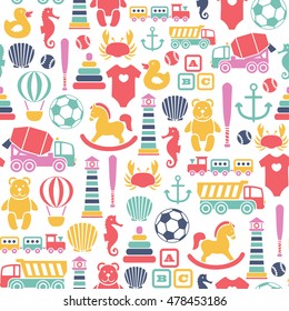 seamless pattern with toys icons. isolated on white