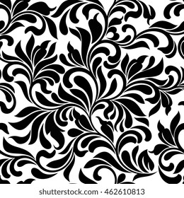  Patrón sin problemas. Tracería del elemento abstracto floral sobre un fondo blanco. Estilo vintage. El modelo puede utilizarse para imprimir en textiles, papel pintado, embalaje