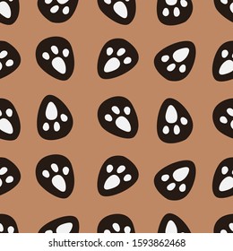 A seamless pattern with traces of animal paws. Panda or bear, dog or tiger. Wrapping and fabric print. Colorful backdrop