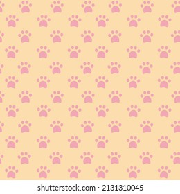 Seamless pattern with traces of cats paws, witchs familiar, mica nap on a yellow background. Vector illustration