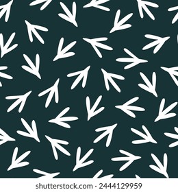 Seamless pattern with traces of chicken, poultry. Abstract simple bird foot print. Vector graphics.