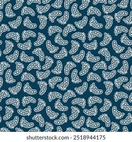 Padrão contínuo com traços de pés de crianças. Plano de fundo azul escuro