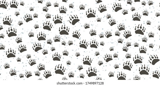 Seamless pattern with traces of wild animals isolated on a white background. Dark traces of a bear. Vector illustration