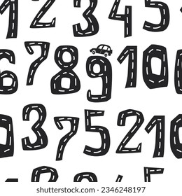 Seamless pattern with track road numbers. Perfect for kids bedroom, nursery decoration, posters and wall decorations