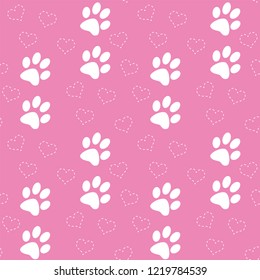 seamless pattern with tracks of animals and hearts