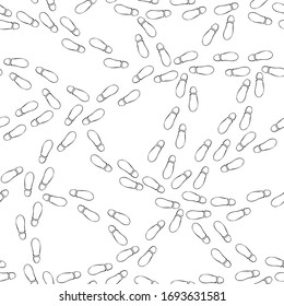 Seamless pattern of tracks with traces of human soles. Vector doodles isolated on white background. Endless texture of a walking route with silhouettes of footprints of shoes. Hand drawn design.