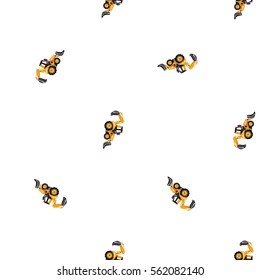Seamless pattern with tractor backhoe loader. Inspired by road, building machinery. Vector background for decoration children's room, invitations, website, mobile app.