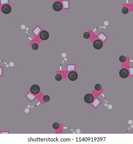 Seamless pattern with tractor, on gray background. For children's textiles, clothes. Vector illustration.