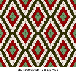 Seamless pattern with tradicional hexagonal tiles style in 5 colors. Vector illustration.