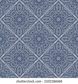 Seamless pattern for traditional arabic and indian pottery tiling, fabric, wall interior, cloth. Decor tile, texture print, mosaic oriental pattern with ornament, lace.