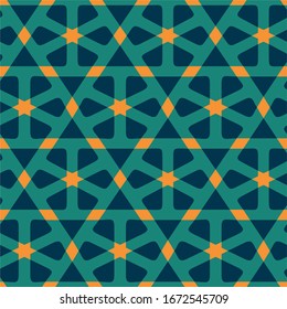 Seamless pattern with traditional Arabic motifs in 3 colors. Vector illustration.