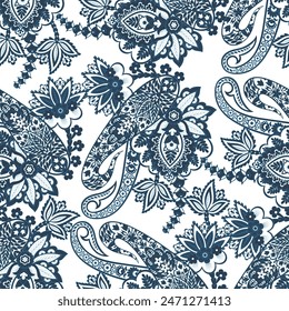 Seamless pattern traditional Asian paisley design. Vector pattern for textile design and fabrics, fashionable and delicate.