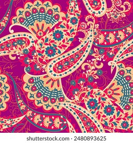 Seamless pattern traditional Asian paisley design. Vector pattern for textile design and fabrics, fashionable and delicate.