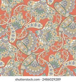 Seamless pattern traditional Asian paisley design. Vector pattern for textile design and fabrics, fashionable and delicate.