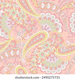 Seamless pattern traditional Asian paisley design. Vector pattern for textile design and fabrics, fashionable and delicate.