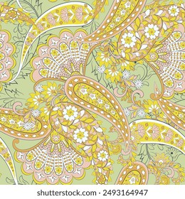 Seamless pattern traditional Asian paisley design. Vector pattern for textile design and fabrics, fashionable and delicate.