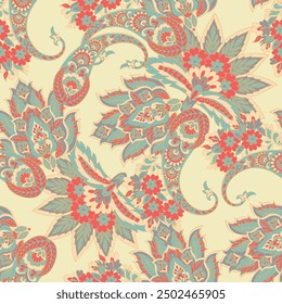 Seamless pattern traditional Asian paisley design. Vector pattern for textile design and fabrics, fashionable and delicate.