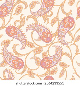 Seamless pattern traditional Asian paisley design. Vector pattern for textile design and fabrics, fashionable and delicate.