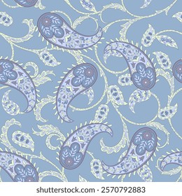 Seamless pattern traditional Asian paisley design. Vector pattern for textile design and fabrics, fashionable and delicate.