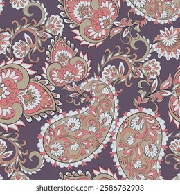 Seamless pattern traditional Asian paisley design. Vector pattern for textile design and fabrics, fashionable and delicate.