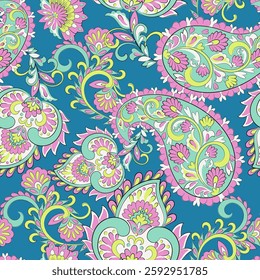 Seamless pattern traditional Asian paisley design. Vector pattern for textile design and fabrics, fashionable and delicate.