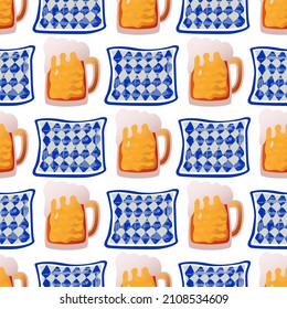 seamless pattern with traditional bavarian beer and background.vector illustration