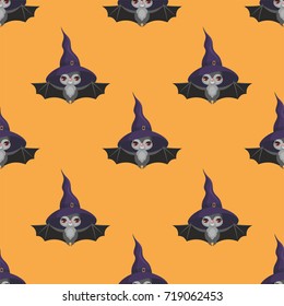 Seamless pattern with traditional characters of Halloween. Vector background in cartoon style.