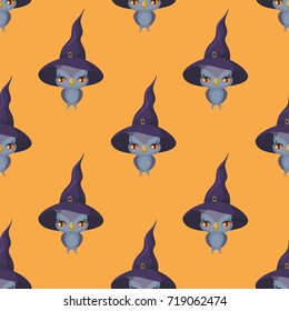 Seamless pattern with traditional characters of Halloween. Vector background in cartoon style.