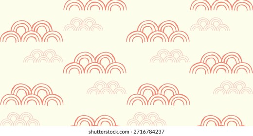 Seamless pattern of traditional Chinese cloud line art in beige and cream tones. Calm and earthy cloud motif designed for spa, wellness, and interior backgrounds.