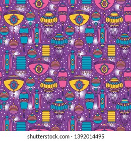Seamless pattern with traditional chinese lanterns, can be used for chinese new year or mid autumn festival, vector illustration