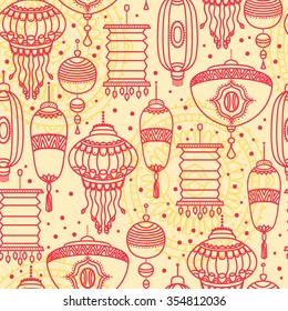 Seamless pattern with traditional chinese lanterns, can be used for chinese new year or mid autumn festival, vector illustration