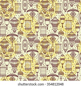 Seamless pattern with traditional chinese lanterns, can be used for chinese new year or mid autumn festival, vector illustration
