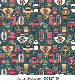 Seamless pattern with traditional chinese lanterns, can be used for chinese new year or mid autumn festival, vector illustration