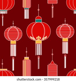 Seamless pattern with traditional chinese lanterns, can be used for chinese new year or mid autumn festival or lantern festival, vector illustration