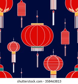 Seamless pattern with traditional chinese lanterns, can be used for chinese new year or mid autumn festival or lantern festival, vector illustration