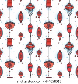 Seamless pattern with traditional chinese lanterns, can be used for chinese new year or mid autumn festival, vector illustration