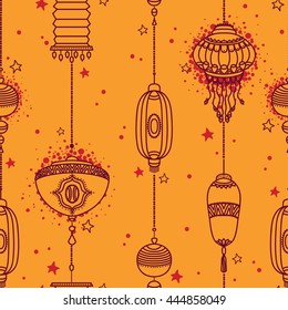 Seamless pattern with traditional chinese lanterns, can be used for chinese new year or mid autumn festival, vector illustration