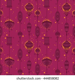 Seamless pattern with traditional chinese lanterns, can be used for chinese new year or mid autumn festival, vector illustration