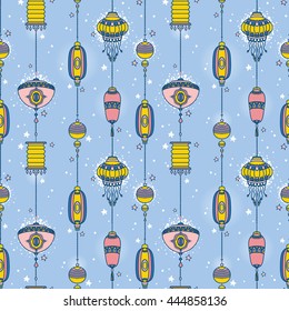 Seamless pattern with traditional chinese lanterns, can be used for chinese new year or mid autumn festival, vector illustration