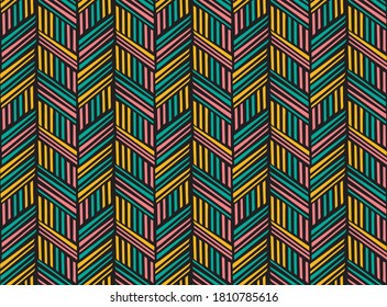 Seamless pattern in traditional colors. Bright ethnic striped abstract background. Can be used for digital paper, textile print, page fill. Vector illustration