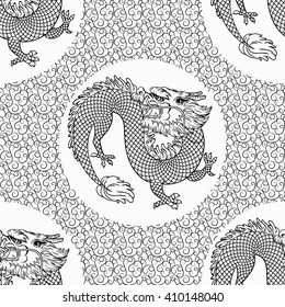 Seamless pattern with traditional east dragon lineart. EPS 8. 