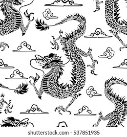 Seamless pattern with traditional east dragon. EPS 8. 