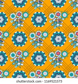 Seamless pattern, traditional elements. Colorful   Ethnic design .  Tribal texture with a mandala element and flowers.