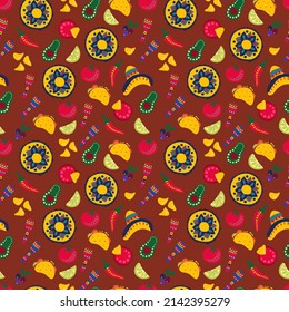 Seamless pattern with traditional elements for the holiday Cinco de mayo. Design for fabric, textile, wallpaper, packaging.	