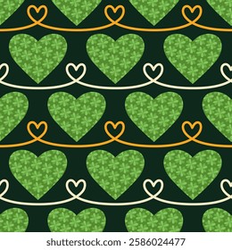 Seamless pattern with traditional elements of St. Patrick's Day. Vector illustration on green background.